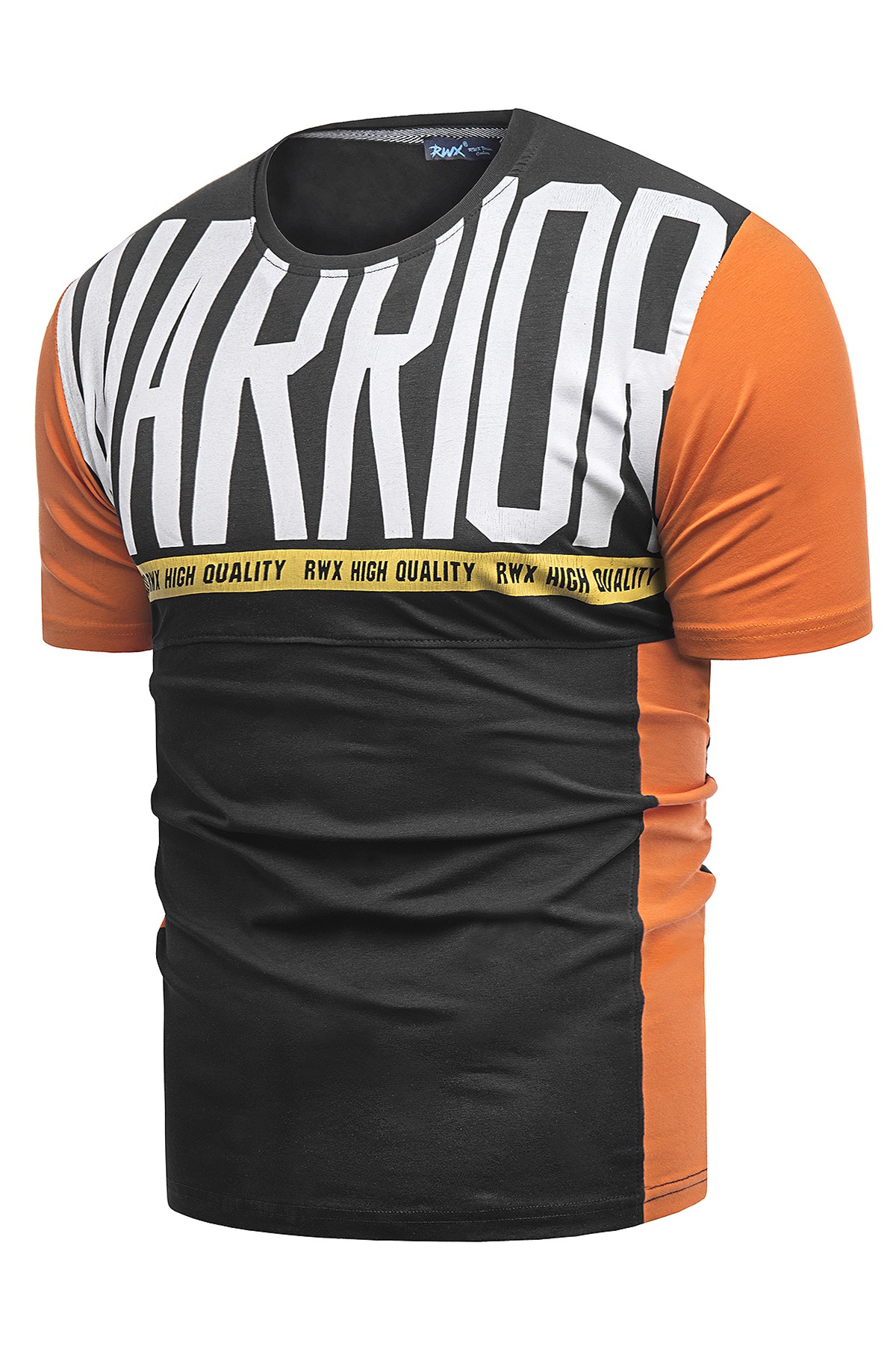 Męska koszulka t-shirt 2072 - czarny / pomarańczowy