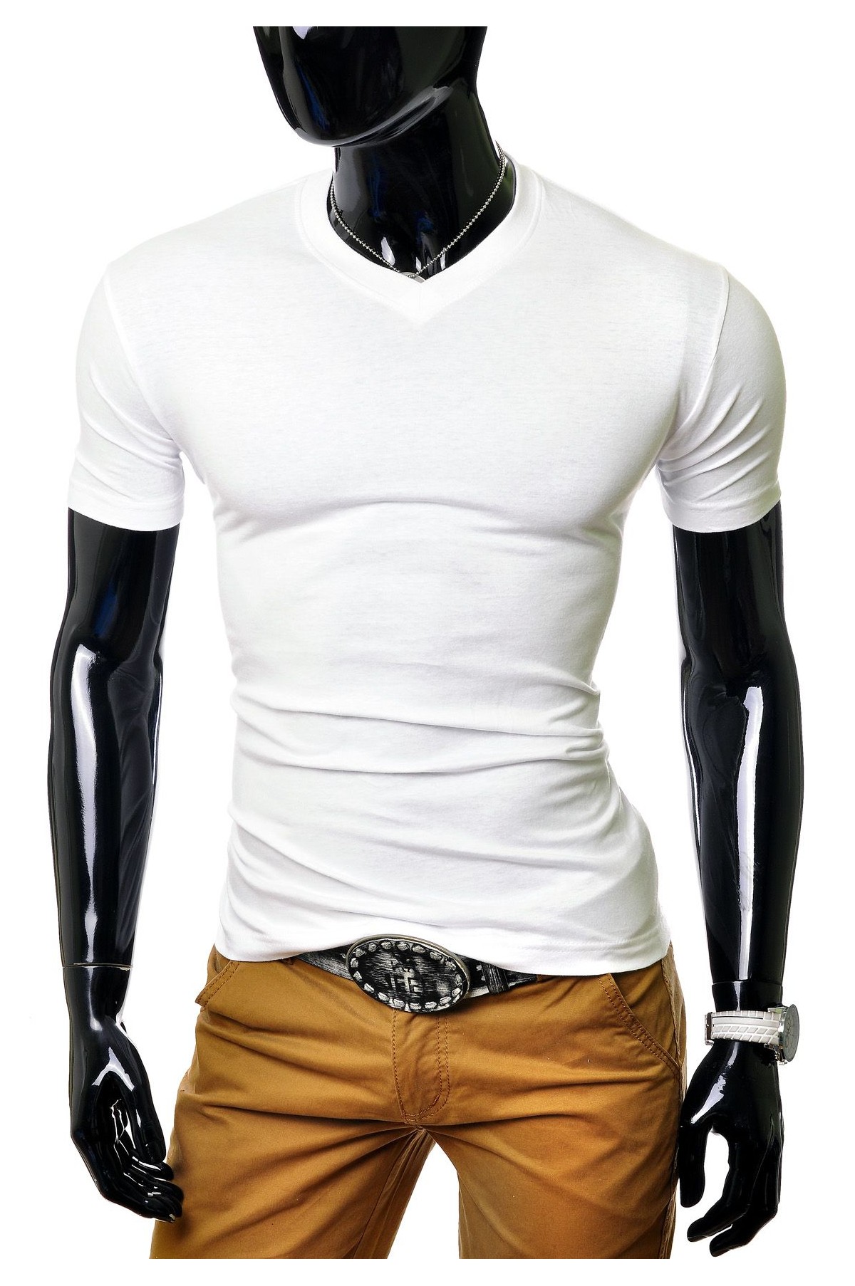 Męska koszulka t-shirt v-neck - biała